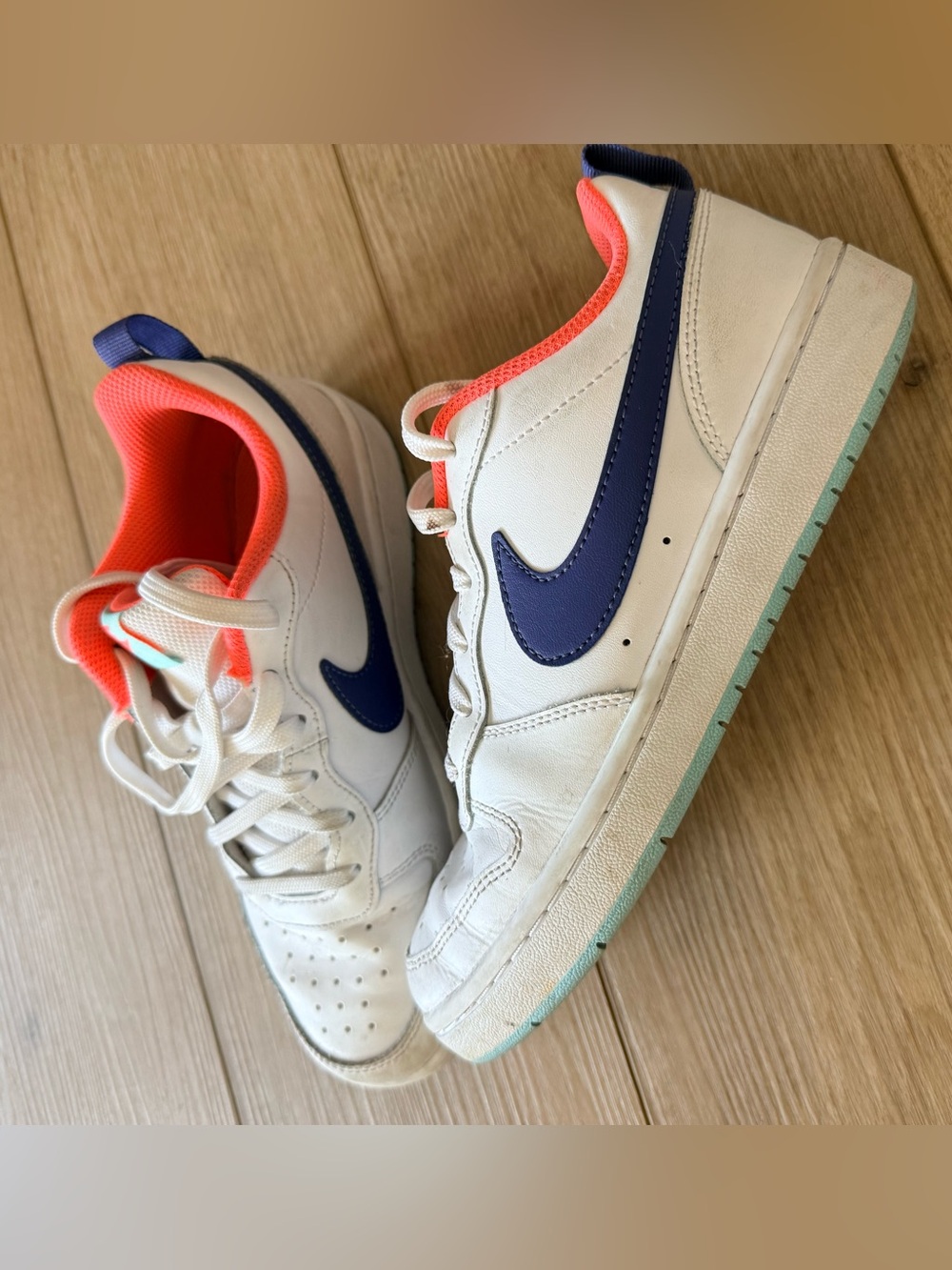 Nike Kids Sneakers w/Navy Swoosh & Coral Lining - loved but lots of life left